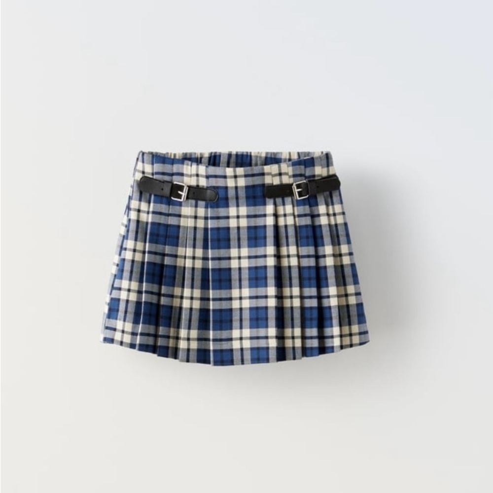 Plaid Pleated Skirt with Buckle Accents kids